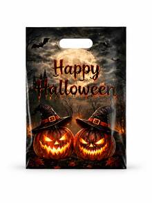 6pcs/10pcs Dark Gothic Halloween Trick Or Treat Gift Bags, Reusable Pumpkin & Witch Print Candy Bags With Handles, Party Favor Decorations - Multicolor - View 1
