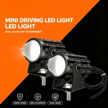 Heyword 2pcs White + Yellow Motorcycle LED Headlight Mini Driving Lamp Fog Light 12V/24V Universal Dual-Color Projector Lens With Switch, Fit For ATV Scooter Auxiliary Spotlight Motorcycle Accessories - Black - View 5