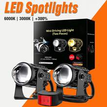 Heyword 2pcs White + Yellow Motorcycle LED Headlight Mini Driving Lamp Fog Light 12V/24V Universal Dual-Color Projector Lens With Switch, Fit For ATV Scooter Auxiliary Spotlight Motorcycle Accessories - Black - View 10