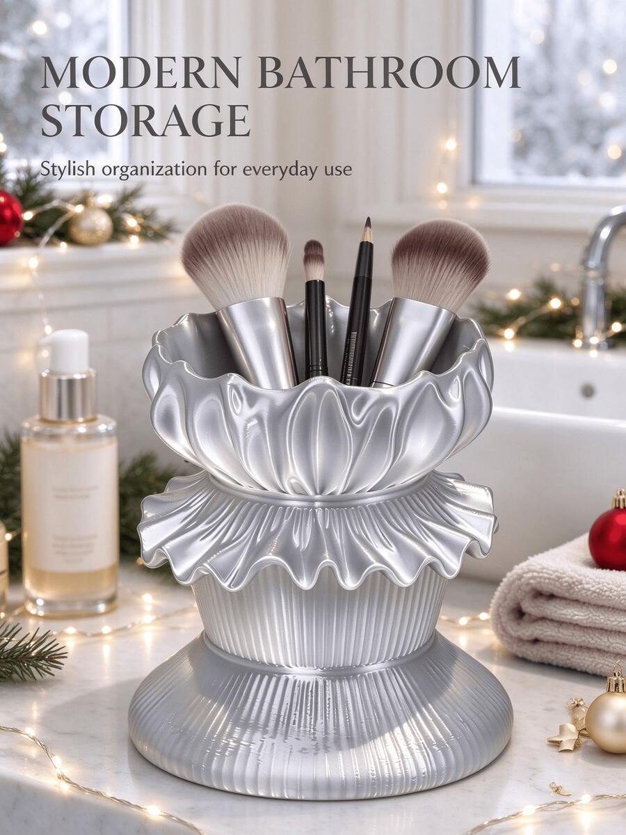 Christmas Nordic Style 3D Printed Transparent Pen Holder And Makeup Brush Storage Box - Portable Multi-Functional Desktop Organizer, Can Store Cosmetics, Perfect For Home Desktop Decor, Study Storage, Also An Excellent Birthday Gift For Women And Teenagers, Suitable For Bedroom, Office Or Travel Daily Use - Multicolor - View 1