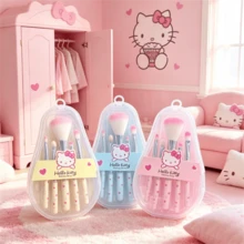 Hasbro 5pcs Hello Kitty Makeup Brush Set, Includes Blush, Eyebrow, Lip And Eyeshadow Brushes, With Storage Box, Cute Pattern Design, Birthday Gift, Valentine's Day, Wedding, New Year Gift, Christmas - Multicolor - View 3