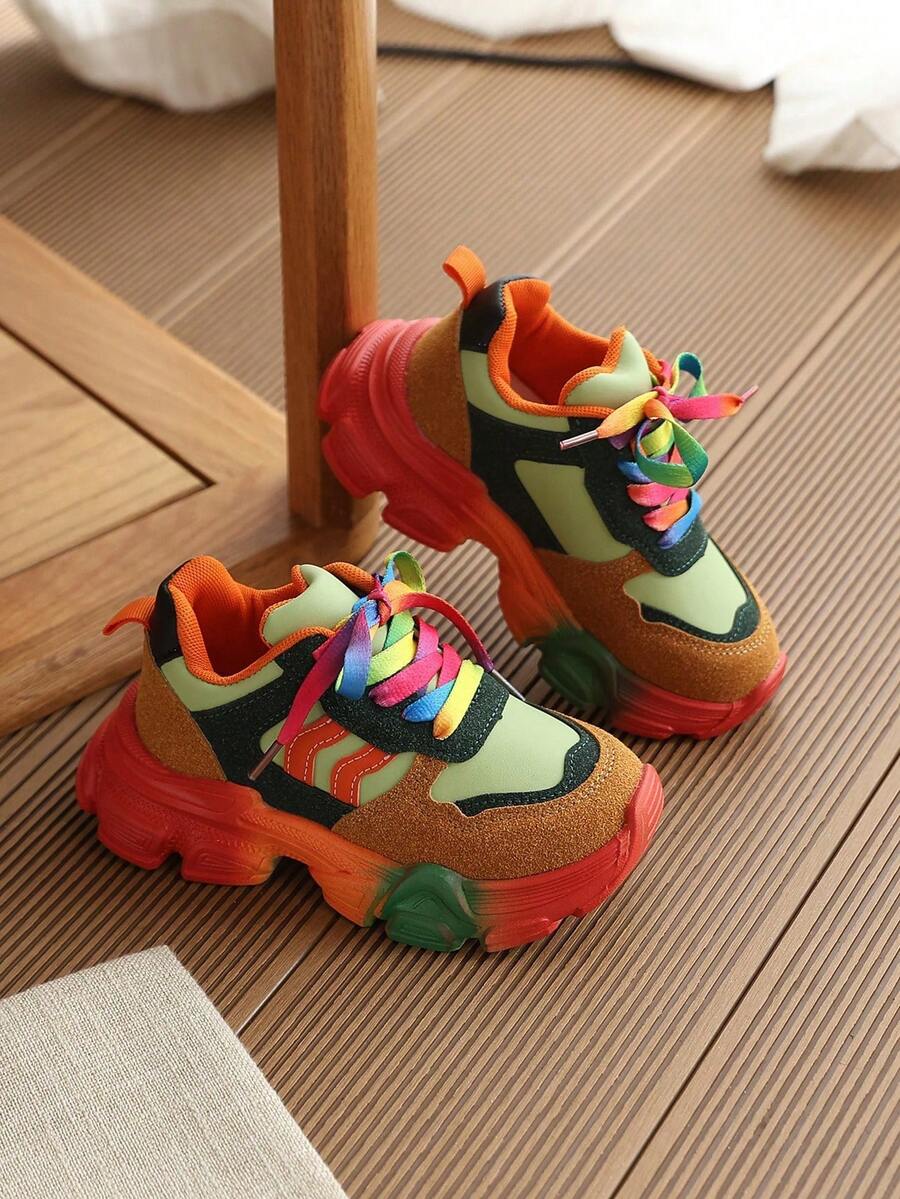 1 Pasang Sepatu Olahraga Anak Model Terbaru, Sneakers Tebal - Jeruk - View 1