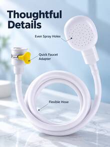 1pc White Pet Shower Head, Dog Bathing Accessory Portable, Pet Bathing Sink Sprayer With Adjustable Hose Clip, 130cm/51.2in Hose, Quick Connect Handheld Cat Dog Bathing Shower Head, Soft Water Flow Pet Cleaning Grooming Spray Gun, Suitable For Bathroom Pet Bathing, Rinsing, Daily Care, All Seasons - Multicolor - View 4
