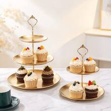 3pcs/4pcs Stainless Steel Multi-Layer Home Storage Tray, Nordic Style Dessert Stand, Afternoon Tea Snack Tray, Luxury Party Decoration - Gold - View 4
