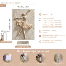 1 Piece Of Elegant Ballerina 2D Relief Canvas Painting, Dance Sculpture Wall Decoration, Ballet Home Decor, Textured Wall Design.(Optional Frame) - A - View 13