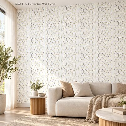 1/10/20pcs Geometric Wall Sticker With Gold Line Pattern On A Light Background, Self-Adhesive Decorative Wall Decal For Bedroom And Living Room Walls, Repeating Interlocking Design For Interior Wall Decoration