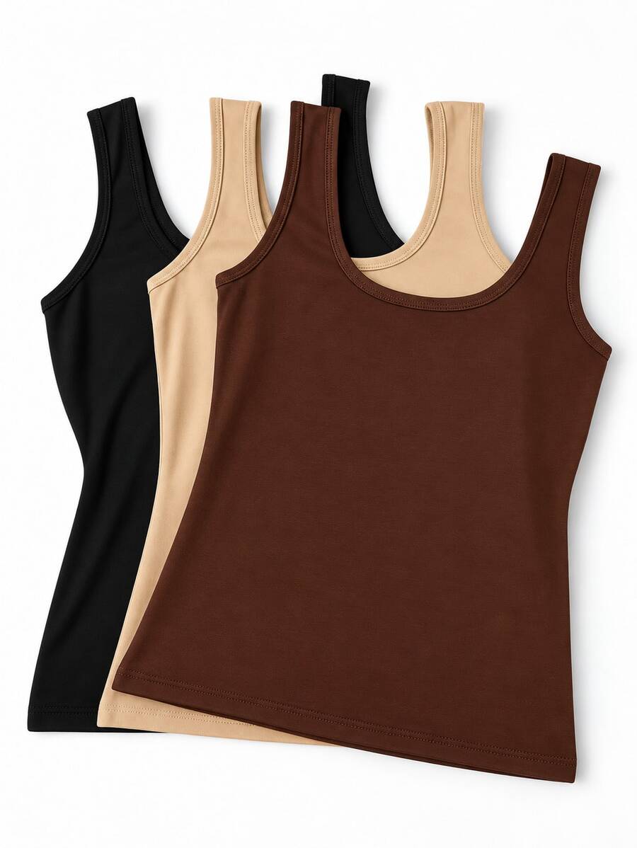 Kit 3 Blusa Regata Feminina Básica Alça Larga Lisa Viscolycra P ao G1 Plus Size Gola Redonda
