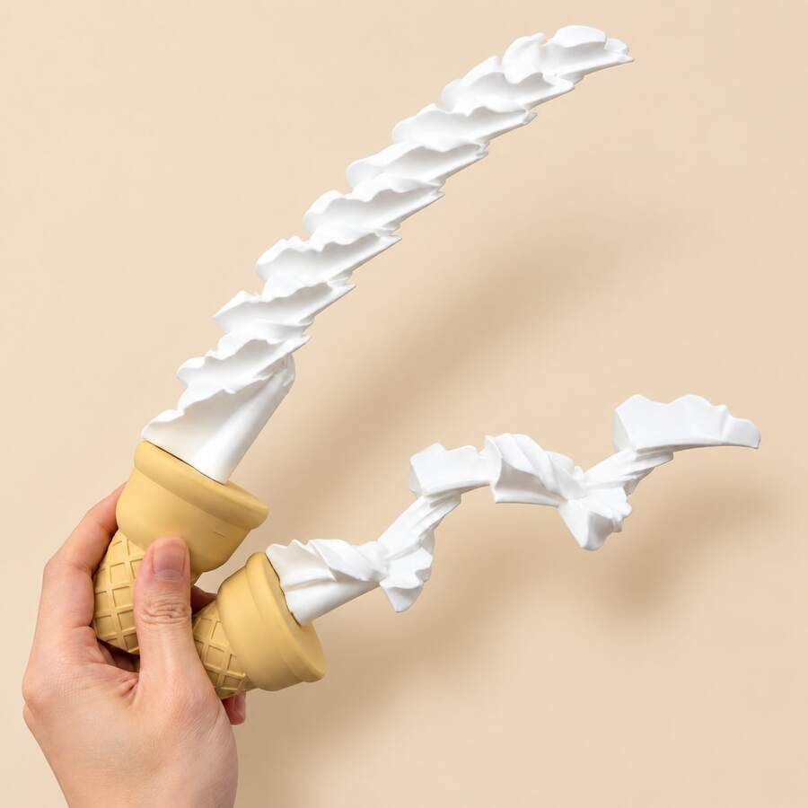 1PC,Spiral Extendable Prank Toy, 3D Printed Ice Cream Retractable Sword Toy, PLA Novelty Desk Toy, 11cm OR 15cm Straight & Curved Styles, Fun Party Prop & Gift - White - View 1
