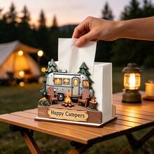 1 buah Tempat Tisu Kayu Happy Camper, Kotak Tisu Desain Pohon Api Unggun untuk RV, Trailer Camping, Organizer Tisu Meja untuk Pesta Camping Luar Ruangan, Dekorasi Meja Makan Dapur - MultiWarna - View 2