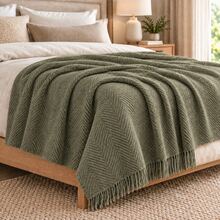 100% Cotton Sofa Throw Cover With Fringe –170x200 Cm - Non-Slip Couch Protector& Suitable For Single - Double Couch & Living Room - Olive Green - View 4