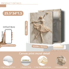 1 Piece Of Elegant Ballerina 2D Relief Canvas Painting, Dance Sculpture Wall Decoration, Ballet Home Decor, Textured Wall Design.(Optional Frame) - A - View 18