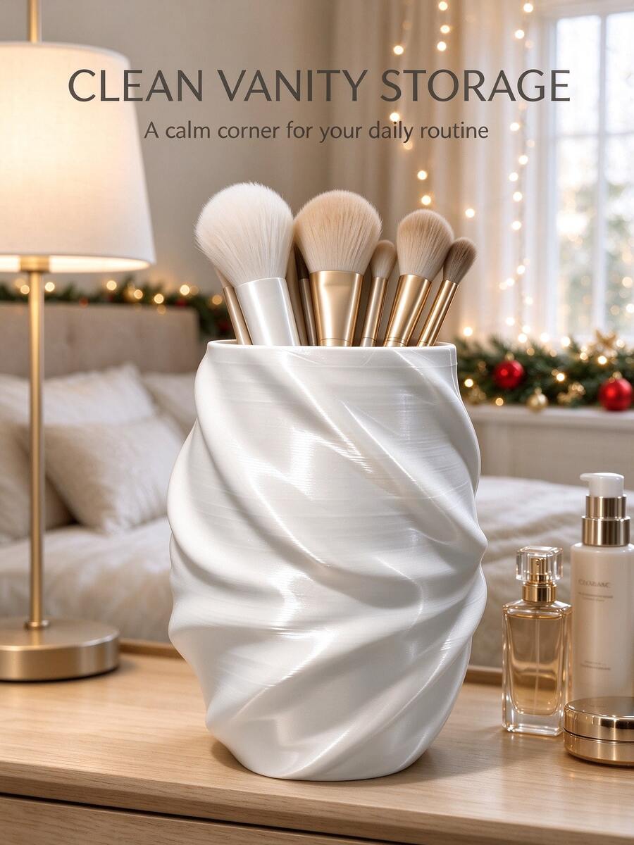 Tempat Penyimpanan Kuas Makeup Plastik Bertekstur Putar 1 Buah untuk Natal, Kotak Penyimpanan Pena Meja Kapasitas Besar, Organizer Meja Multifungsi Plastik Transparan Putih Hitam, Cocok untuk Kuas Makeup, Pena, Lipstik, dan Alat Tulis - MultiWarna - View 1