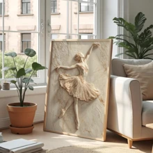 1 Piece Of Elegant Ballerina 2D Relief Canvas Painting, Dance Sculpture Wall Decoration, Ballet Home Decor, Textured Wall Design.(Optional Frame) - A - View 5