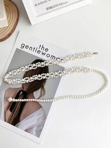Elegant 1pc Women Faux Pearl Decor Fashion Chain Belt Summer, School Fall, Autumn, Halloween - White - View 3