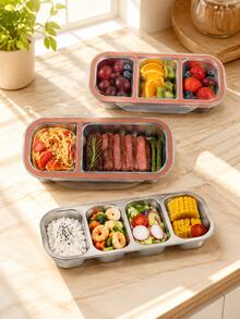 MiLaiWP Refrigerator Fresh-Keeping Box Stainless Steel Snack Storage Box Reusable 3/4 Compartment With Lid Seasoning Box Snack Storage Box Picnic Storage Box Lunch Box Storage Box - Multicolor - View 7