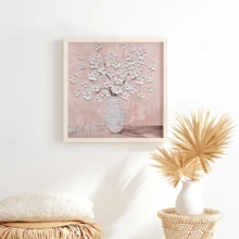1pc Canvas Print, Floral Textured Wall Art, Modern Vase Canvas Painting Bouquet, White Canvas Painting, Unique Contemporary Dining Room Decor (Frame Optional) - A - View 2