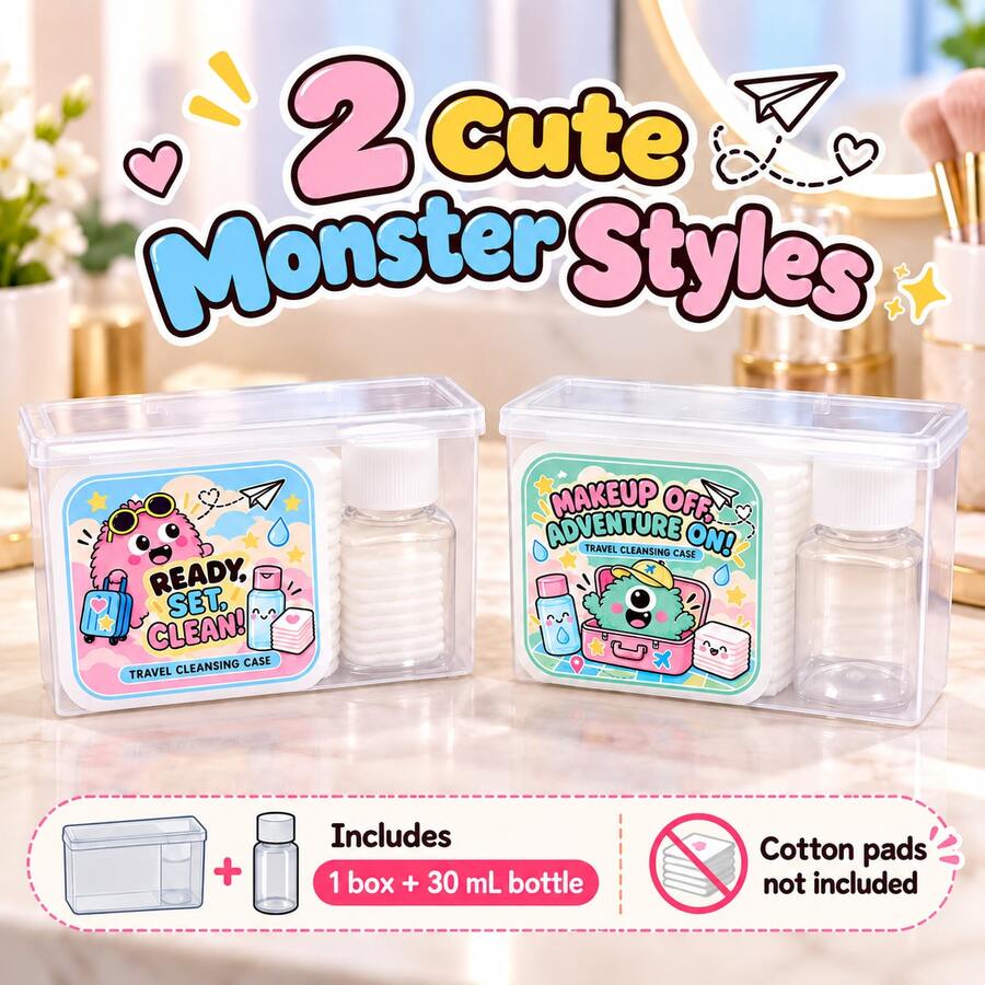 Kotak Penyimpanan Bantalan Makeup Baru + Botol Penghapus Makeup 30ml, Desain Tertutup Portabel, Cocok untuk Bola Bantalan Makeup, Tahan Lama dan Kokoh, Ideal untuk Penyimpanan di Kamar Mandi dan Meja Rias (Bantalan Katun Tidak Termasuk) - MultiWarna - View 1