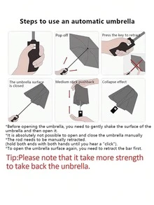 Unisex Automatic Umbrella, 24 Reinforced Ribs, Foldable, Portable, Durable UV Protection, Dual-Use For Sun And Rain (Can Customize Umbrella Fabric, Rib Color, English Letter Pattern Design, Button Shape And Color) - Multicolor - View 11