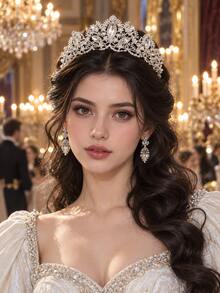 1pc Women's Elegant Baroque Crystal Crown, Bridal Wedding Headpiece, Embellished With Rhinestones - Fashionable Zinc Alloy Headpiece, Suitable For Weddings, Proms And Birthdays - Multicolor - View 3