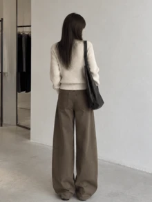 YEAE | Celana Jeans Denim Hijau American Vintage Washed Distressed Unisex Model Longgar Lurus Lebar - Khaki - View 6