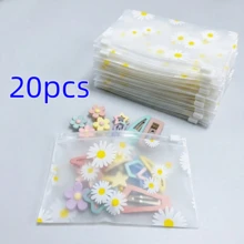 10/20/50/100pcs Daisy Print Frosted Plastic Zipper Bags, Reusable Transparent Self-Sealing Storage Bags For Cosmetics, Jewelry, Hair Accessories, Stationery, Crafts Organization - Multicolor - View 15