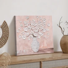 1pc Canvas Print, Floral Textured Wall Art, Modern Vase Canvas Painting Bouquet, White Canvas Painting, Unique Contemporary Dining Room Decor (Frame Optional) - A - View 4