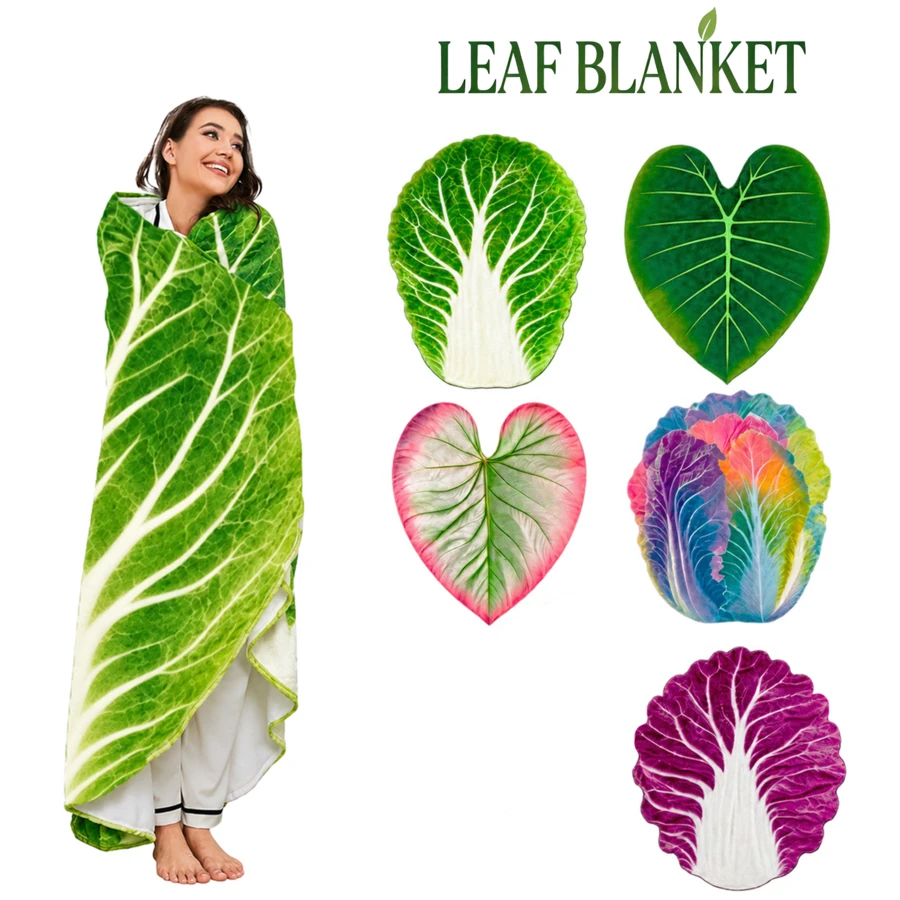 1pc Cabbage Leaf Shaped Blanket, Made Of Flannel Fabric, Soft And Comfortable Throw Blanket, Multiple Styles Available, Can Be Used As Sofa Bed Cover, Picnic Blanket, Car Blanket, Camping Blanket, Air Conditioning Blanket, Pet Blanket