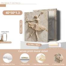 1 Piece Of Elegant Ballerina 2D Relief Canvas Painting, Dance Sculpture Wall Decoration, Ballet Home Decor, Textured Wall Design.(Optional Frame) - A - View 14