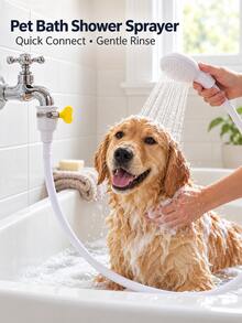 1pc White Pet Shower Head, Dog Bathing Accessory Portable, Pet Bathing Sink Sprayer With Adjustable Hose Clip, 130cm/51.2in Hose, Quick Connect Handheld Cat Dog Bathing Shower Head, Soft Water Flow Pet Cleaning Grooming Spray Gun, Suitable For Bathroom Pet Bathing, Rinsing, Daily Care, All Seasons - Multicolor - View 1