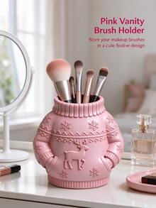 Christmas 1PC Christmas Sweater Style Makeup Brush Holder, Embossed Vanity Storage Box, Can Hold Eyebrow Pencil, Mascara Brush - Multicolor - View 2