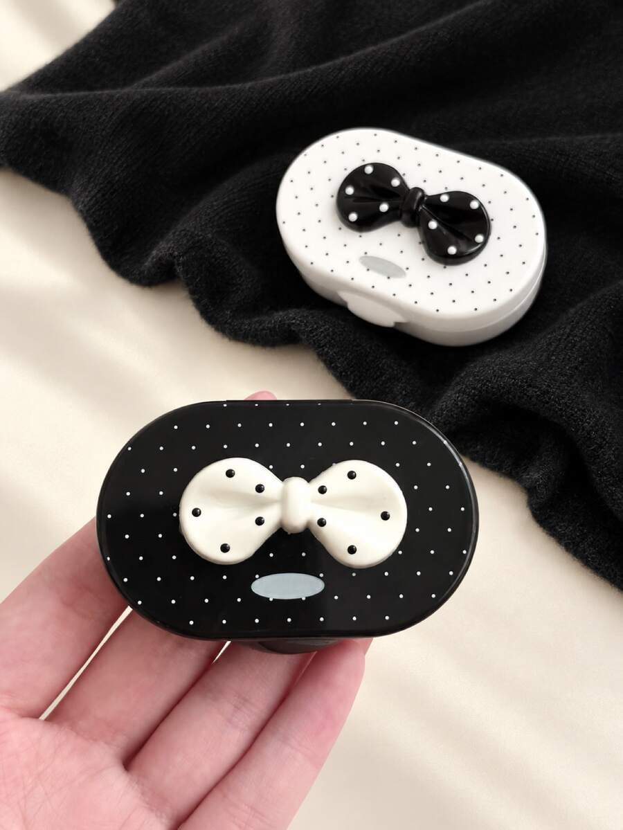 XIANG YU Cute Bow Contact Lens Case With Mirror, Polka Dot Lens Storage Box, Compact Travel Lens Holder For Daily Use