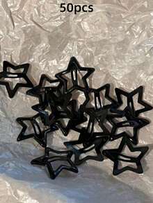 100/50/5pcs Women's Y2K Pentagram Metal Hair Clips Suitable For Daily Use - Black - View 3
