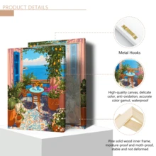 1-Piece Mediterranean-Style Terrace Landscape Painting, Coastal-Style Home Decor, Blue Shutters, Garden Terrace Canvas Painting.(Optional Frame) - A - View 11