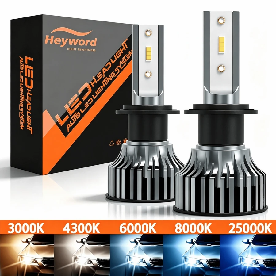 Heyword 2入 LED 車用大燈 9005 9006 H13 H11 H7 H4 H1 高/低燈，450W 150000LM 800% 更亮，5 色可選 6500K/3000K/4300K/8000K/25000K，快速靜音風扇，1860 晶片，即插即用
