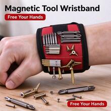 1 Pack Magnetic Wristband Tool Belt 3 Rows 6 Magnets Strong Magnetic Wrist Strap For Screws Nails Drill Bits Small Metal Parts Repair Tool Holder - Magnetic Wristband - View 2