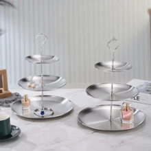 1pc Stainless Steel Multi-Layer Home Storage Tray, Nordic Style Dessert Stand, Afternoon Tea Snack Plate, Luxury Party Decoration - Multicolor - View 8