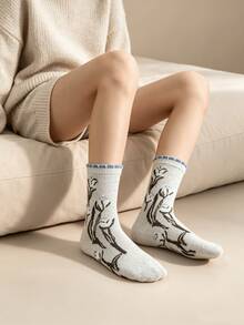 1/4 Pair All-Season Vintage Aesthetic Floral Comfortable Versatile Mid-Calf Socks - Multicolor - View 15