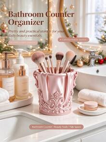 Tempat Kuas Makeup Antik Bergaya Barok 1 Buah untuk Natal, Dekorasi Rumbai Satin Mewah, Wadah Penyimpanan Kosmetik, Organizer Meja Rias - MultiWarna - View 1