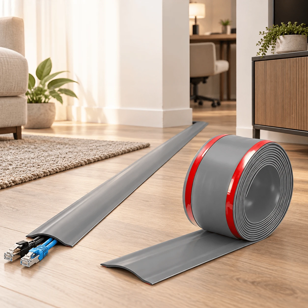 1pc 3 Meters X 5.5cm PVC Self-Adhesive Floor Cable Cover, Cable Management Concealer For Home Office Desk Cable Organization