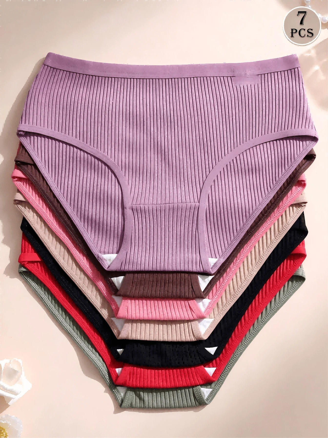 7 piezas de bragas de algodón acanalado para mujer, bragas sexys de cintura baja para damas, ropa interior deportiva cómoda y transpirable, comodidad todo el día - Azul - Ver 1