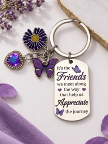 Friends Appreciate The Journey Keychain Purple Butterfly Daisy Heart Charm Friendship Gift - Multicolor - View 6