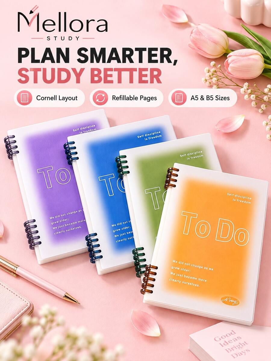 1pc/4pcs Gradient Cover Refillable Cornell Notes Notebook, A5 & B5 Sizes Loose Leaf To Do List Planner, Spiral Binding Study Notebook For Student School Stationery - Multiple Styles - View 1