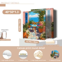 1-Piece Mediterranean-Style Terrace Landscape Painting, Coastal-Style Home Decor, Blue Shutters, Garden Terrace Canvas Painting.(Optional Frame) - A - View 15