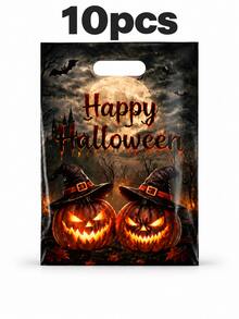 6pcs/10pcs Dark Gothic Halloween Trick Or Treat Gift Bags, Reusable Pumpkin & Witch Print Candy Bags With Handles, Party Favor Decorations - Multicolor - View 7