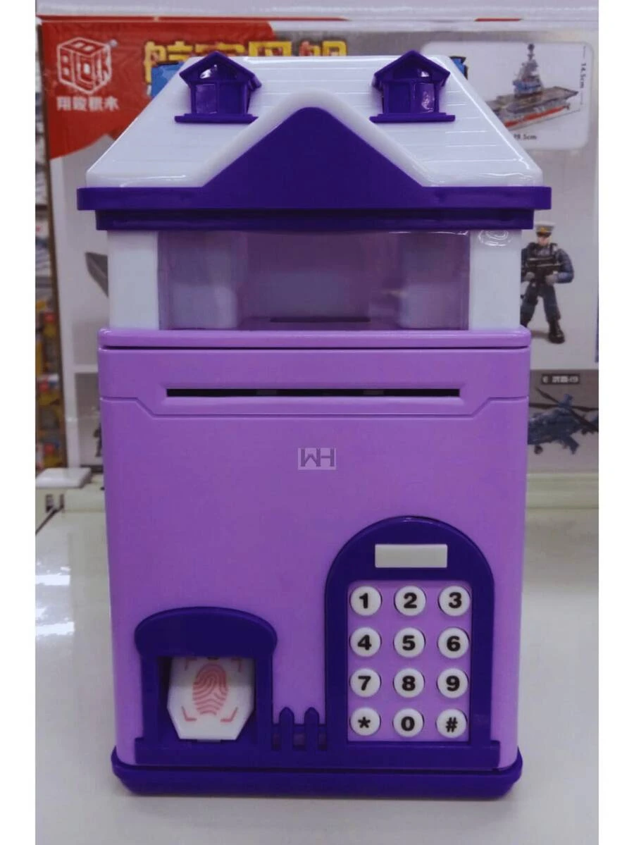 Electronic Piggy Bank For Kids With Fingerprint Scanner, Coin And Bill Slot, Sound Effects, 0-9 Numeric Keypad, AA Batteries Included - Purple - View 1