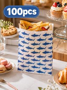 50pcs/100pcs Cute Shark Print Crepe Fabric Food Bags, Reusable Food Bags For Pancakes, Sandwiches, Baked Snacks, Parties, Cafes, Takeout And Dessert Packaging - Multicolor - View 6