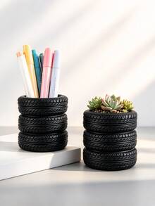 1/2/3pcs Creative Tire-Shaped Pen Holder, Novel Desktop Storage Box, Multi-Functional Stationery And Makeup Brush Organizer, Home Office Decorative Ornament, Suitable For Car Enthusiasts - Multicolor - View 5