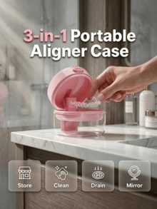 All-In-One Retainer Storage Case With Mirror And Strainer Basket, Portable Aligner Cleaner Case, Denture Bath Box, Mouth Guard Soaking Container For Travel Night Guard - Multicolor - View 5