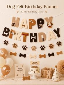 4pcs Puppy Birthday Party Banner Set, Happy Birthday Dog Paw & Bone Garland Decor, Cute Pet Birthday Backdrop, Suitable For Dog Birthday Party, Home Wall, Cake Table And Photo Area Decoration - View 3