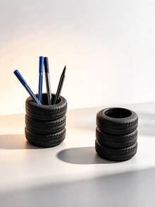 1/2/3pcs Creative Tire-Shaped Pen Holder, Novel Desktop Storage Box, Multi-Functional Stationery And Makeup Brush Organizer, Home Office Decorative Ornament, Suitable For Car Enthusiasts - Multicolor - View 6
